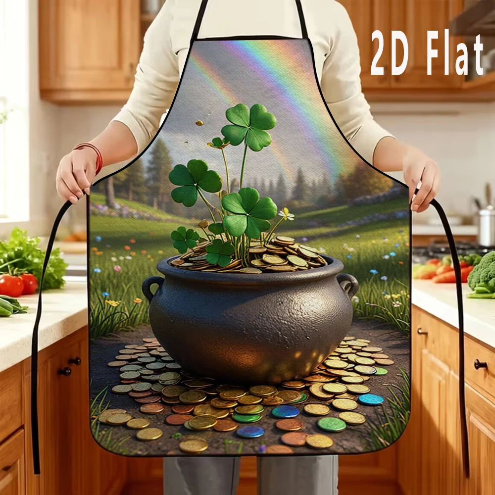 Multiple sizesLucky Four-Leaf Clover Print Apron,  Kitchen and Restaurant Apron, BBQ Apron, Durable and Easy to Clean
