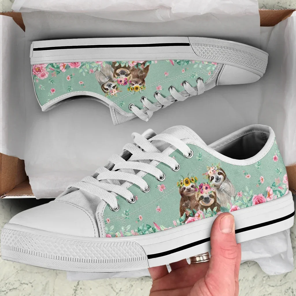 Women Canvas Shoes Pink Sloth Floral Fashion Autumn Summer Sneakers Casual Sneakers Low Top Female Students Flats