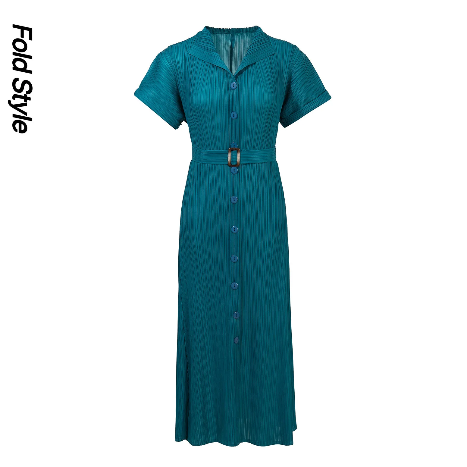 2026 Miyake Summer New Fashionable and Elegant Small Lapel Dress Feminine Temperament Slim and Thin Knee Long Skirt