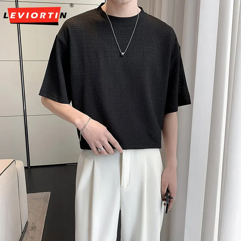 

Black/White Summer Breathable Short Sleeve T Shirts For Men Clothing 2024 Solid Round Collar Loose Casual Pullover Tops&Tees 3XL