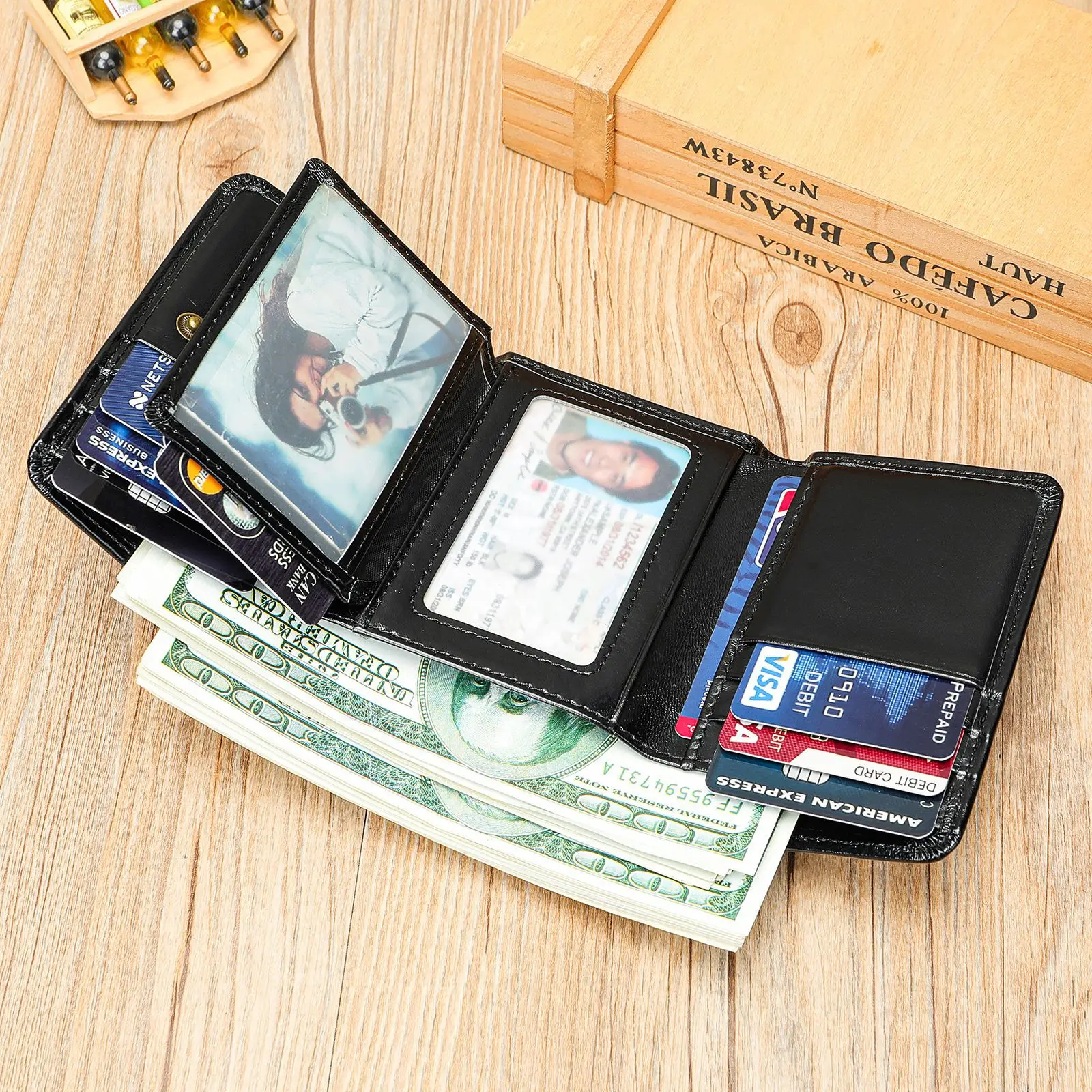 Genuine Leather Men's Wallet Slim Minimalist Trifold Purse High Quality Business Rfid Blocking Card Holder Coin Pocket Wallet