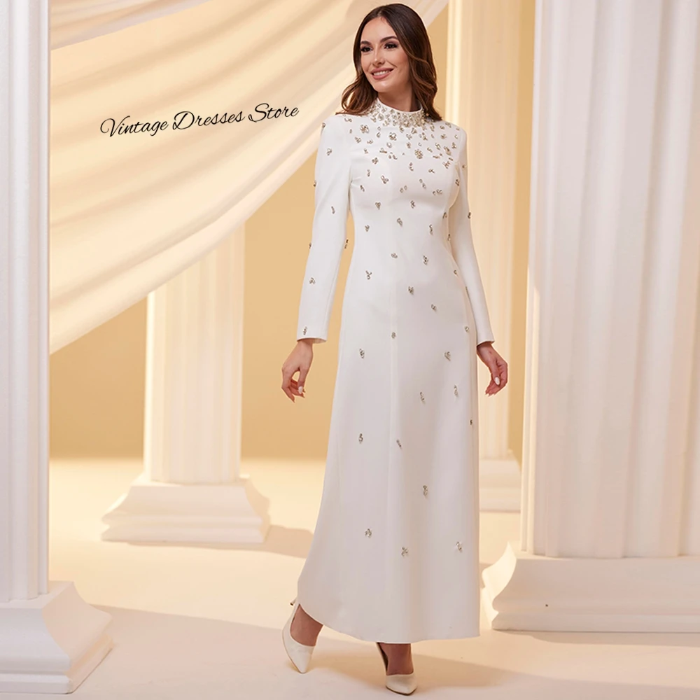 Simple Jersey Evening Dress Temperament Long Sleeves A-Line Prom Dresses Customized Sparkly Crystal Special Occasion Gowns image 4