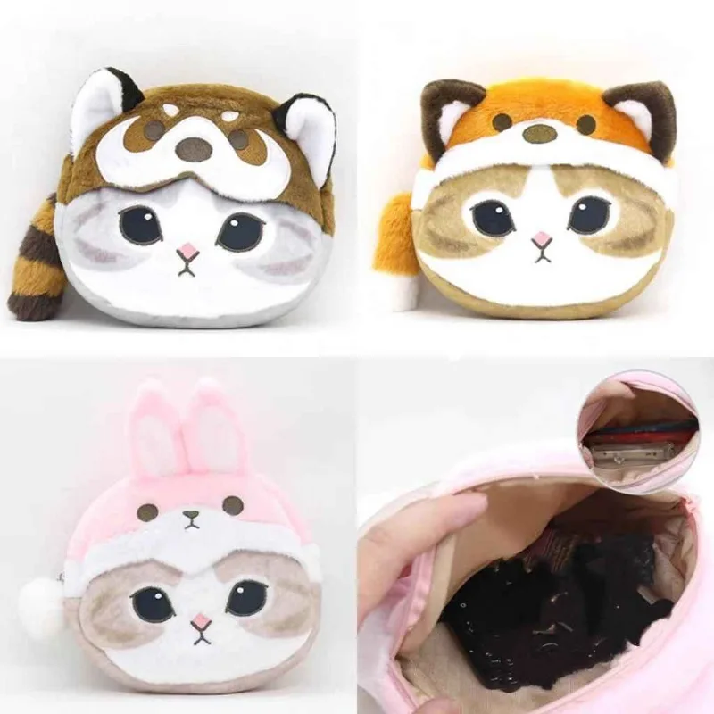 Kawaii mofusand cross-dressing floresta animal série bolsa de moedas de pelúcia dos desenhos animados bonito artigos diversos cabo de dados fone de ouvido saco de armazenamento presente