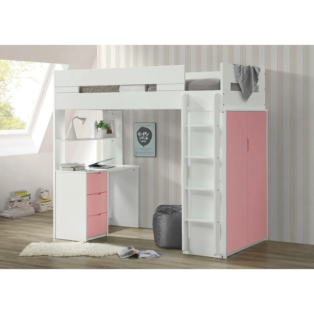 ACME Nerice Loft Bed in White & Pink