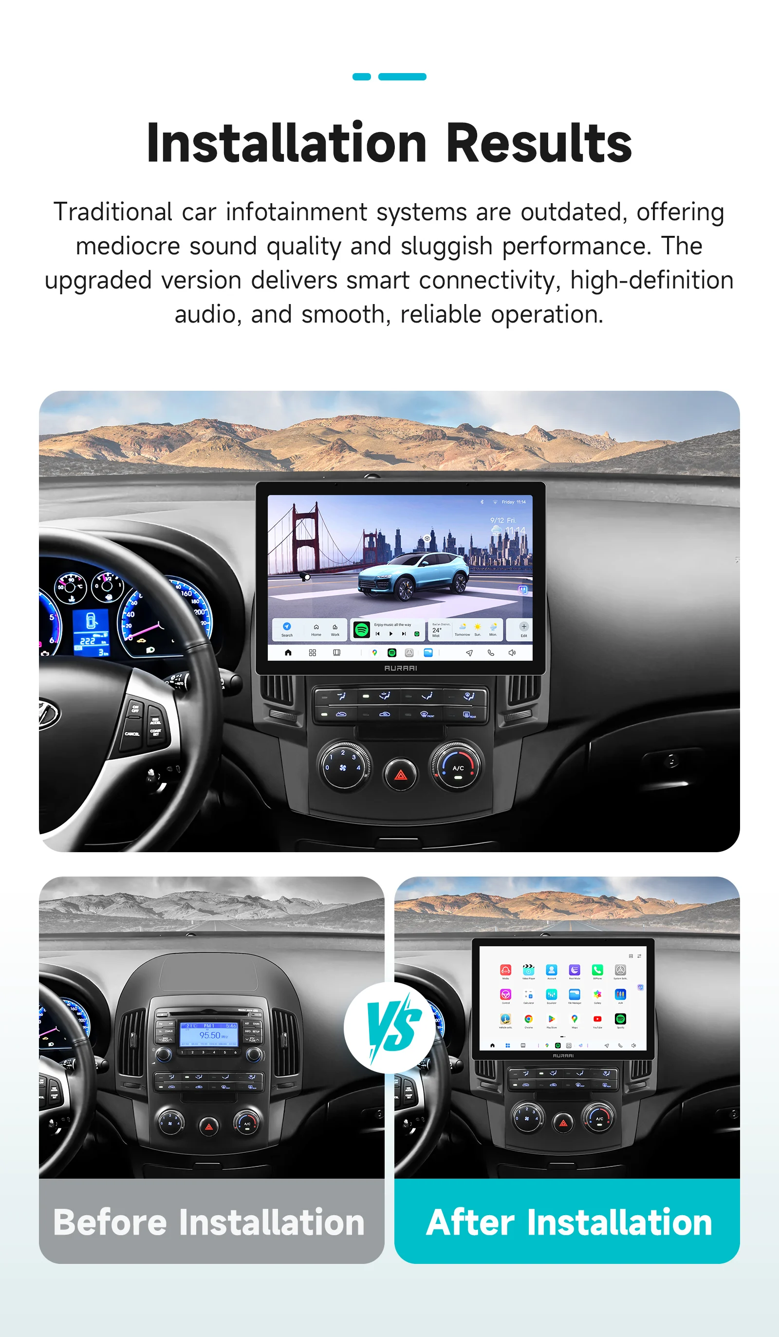 AURAAI X100 Android13 Intelligenter Autobildschirm für Hyundai I30 2006 - 2011 MT Auto CarPlay GPS DSP RDS SWC KI-Sprachsteuerung – Detail 3