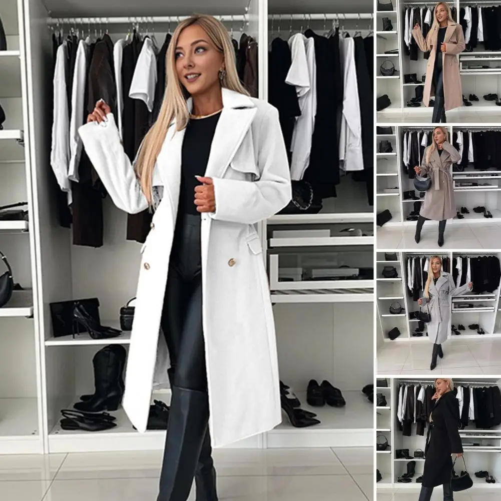 

2023 Женская осенне-зимняя однотонная шерстяная куртка с длинным рукавом и отложным воротником простая ветровка с перекрестной шнуровкой