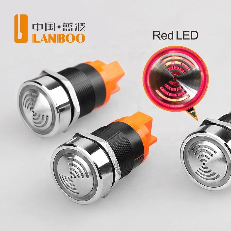 Lanboo flash luminoso led com alarme, lanterna de metal, 12v dc 24v ac 220v, 22mm, som intermitente