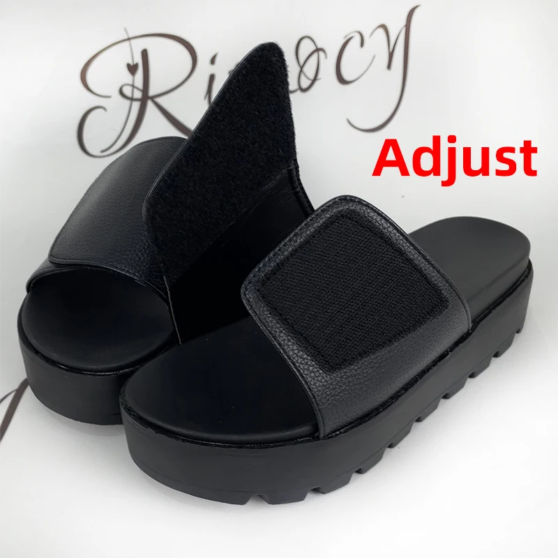 Rimocy Black PU Leather Platform Slippers Women Plus Size 43 Thick Soled Sandals Woman 2023 Summer Non-slip Slides Shoes Female