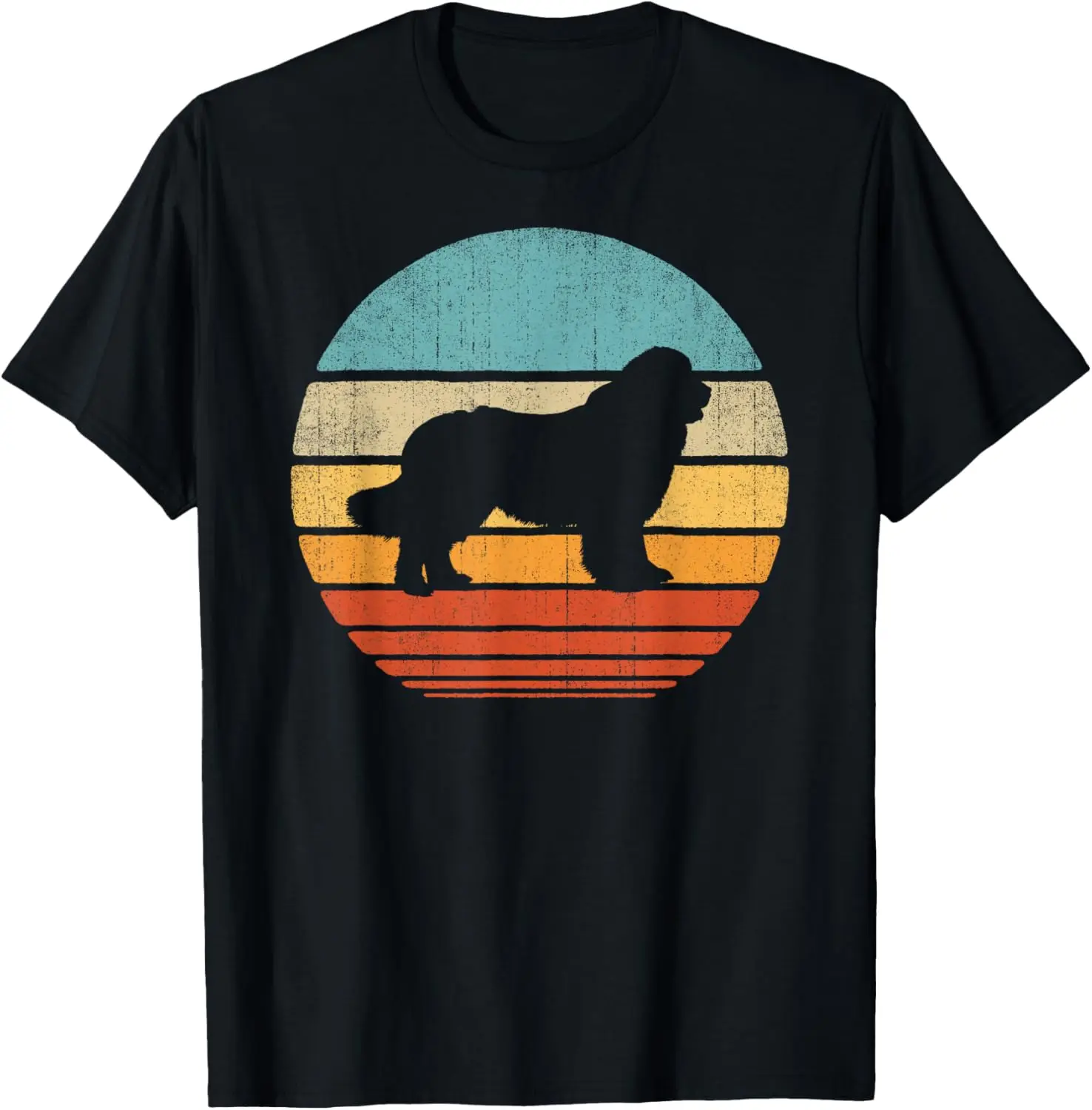 Newfoundland Newfie Retro Vintage 60S 70S Sunset Dog Lovers T-Shirt 100% Cotton Trendy Y2K Short-Sleeve Tee – Soft, Quick-Drying, & Moisture-Wicking; Ideal for Sports or Casual Wear; Great Gift for Christmas or Halloween.