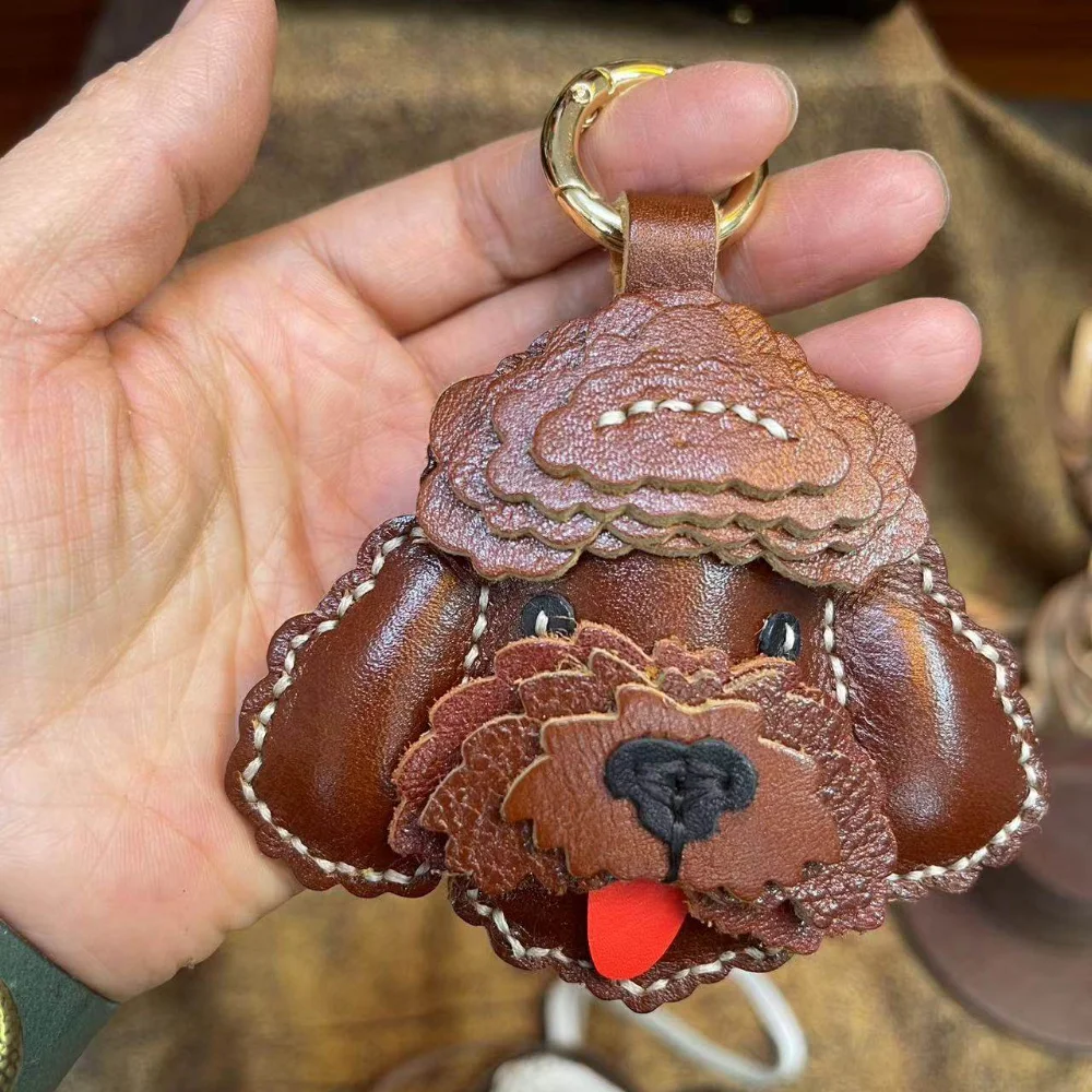 

Кожаная сумка ручной работы с плюшевым мишкой для собак, аксессуары, милые щенки и собаки, брелок для ключей, ремешок для ключей, подвеска для сумки