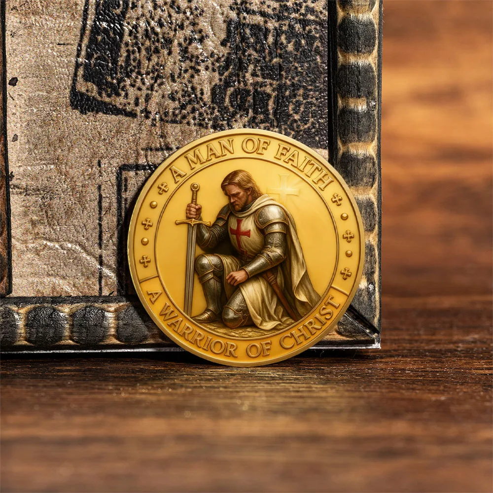 عملة تذكارية مطلية بالذهب لرجل الإيمان مجموعة محارب المسيح لتزيين المنزل