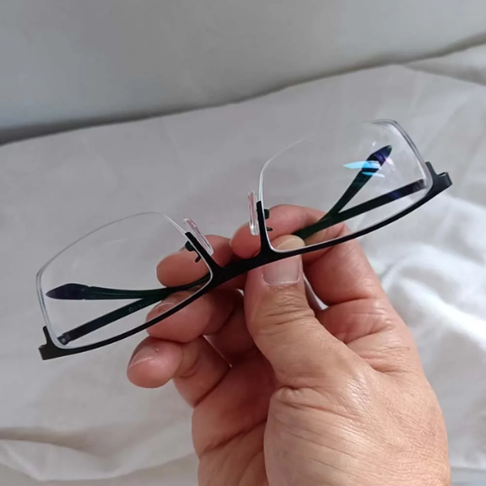 Transparente Anti-Blu-ray-Brille, PC-Legierung, halber Rahmen, Business-Brille für Kurzsichtigkeit, Kostümzubehör, HD-Lesebrille für Herren, Studenten – Detail 7