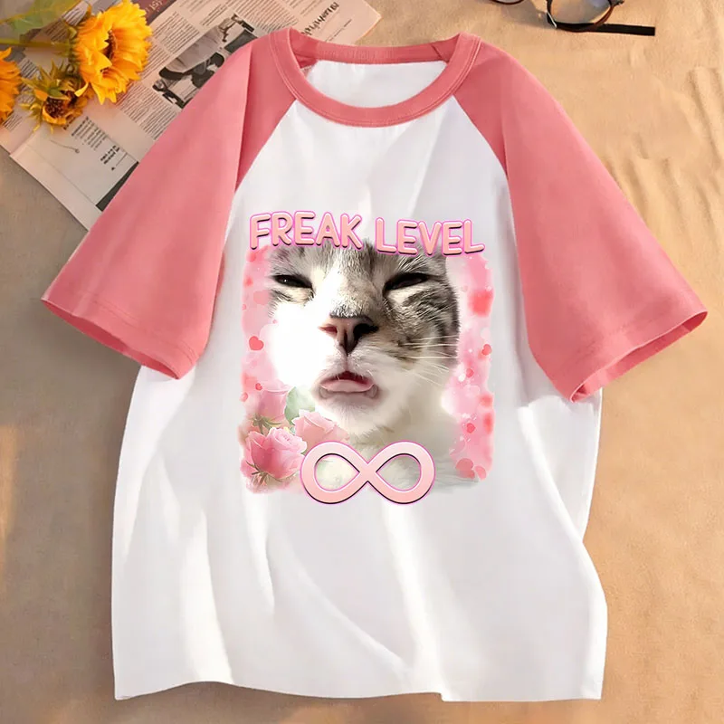 2026 Pink Cat Meme T-Shirts für Kinder, Kinder-T-Shirt für Jungen und Mädchen, Sommer, Frühling, lässiges Top, T-Shirt, Kleidung