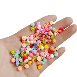 100pcs 6mm Resin Mini Nail Sunflower Daisy Rose Flowers Flatbacks DIY Crafts Cabochon Dollhouse Headwear Accessories Decorations