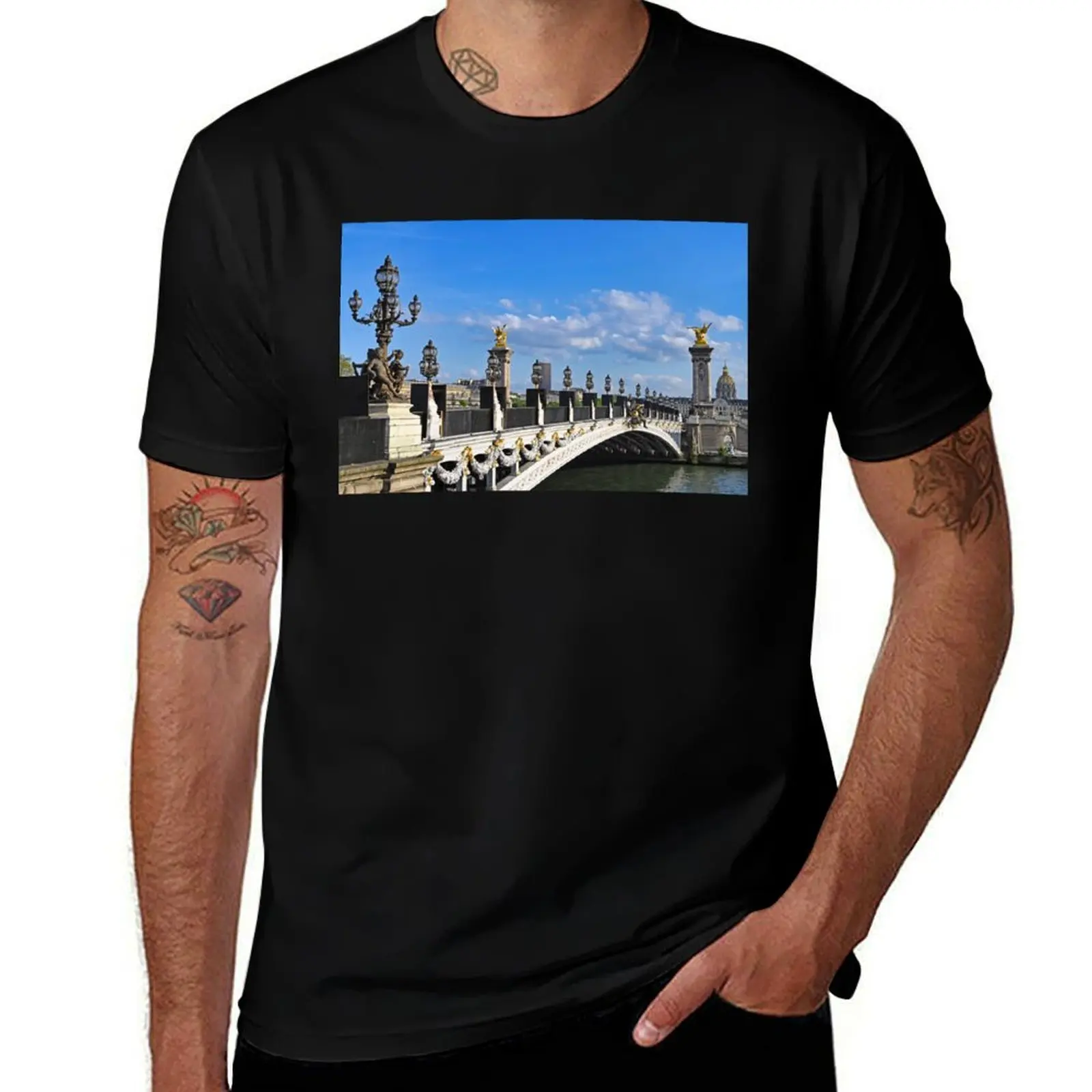 

The Alexander III Bridge,statues and lanterns,Seine river,Paris, France T-Shirt funny costumes anime shirts men