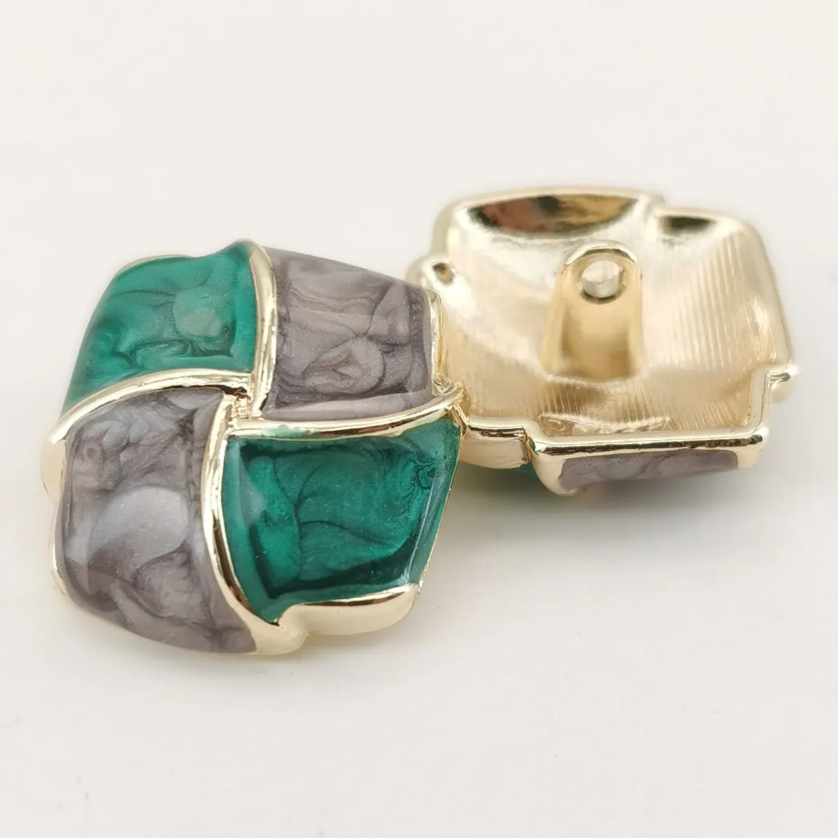 6 Stück 20 mm quadratische Knöpfe mit quadratischem Schaft, Vintage-Stil, florales blaues Emaille-Motiv, goldfarbenes Metall, Nähknöpfe für DIY-Handwerk, Nähzubehör, Großhandel – Detail 3