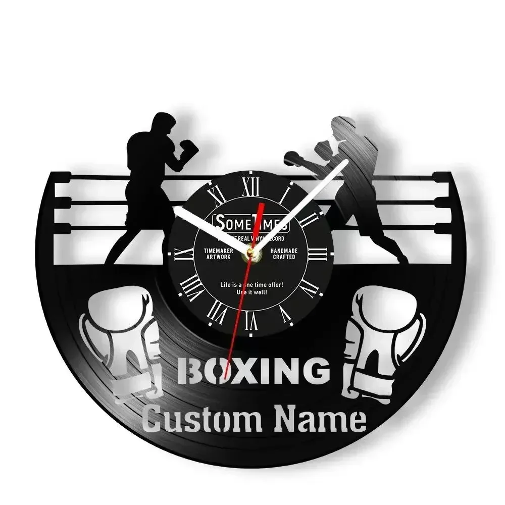 Boxing Glove Art Vinyl Recording Clock, Customizable Boxer Name Clock, Suitable for Gift Clocks in Gyms and Boxing Rooms