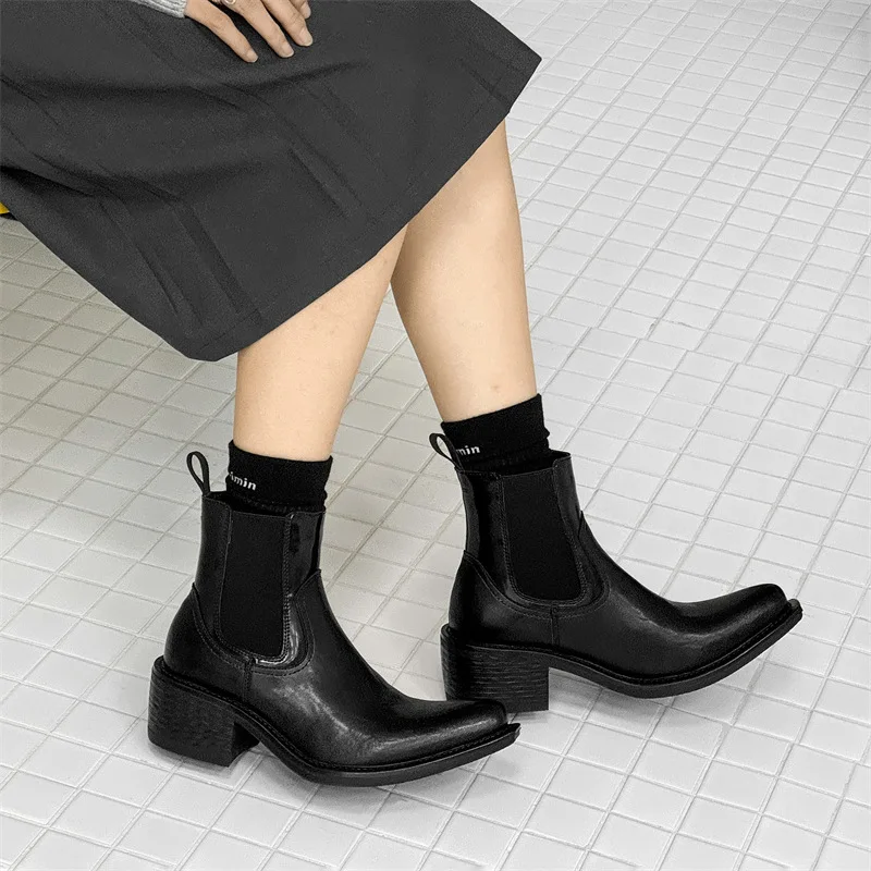 

High-quality Classics Chelsea Boots Women Black Ankle Boots Autumn Winter Shoes 2024Leather Platform Short Boots New Botas Mujer