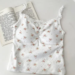 Cute Floral Crop Top Women Summer Lace Trim Bow Love Shape Hollow Out Prairie Chic Camis Tops for Sweet Girls Kawaii Clothes