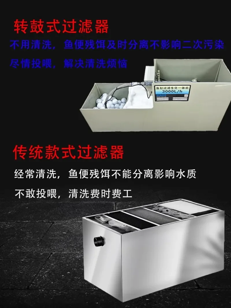 Fish Tank Bottom Integrated Bioquímica Drum Filter Machine System, automático, Micro, sem limpeza