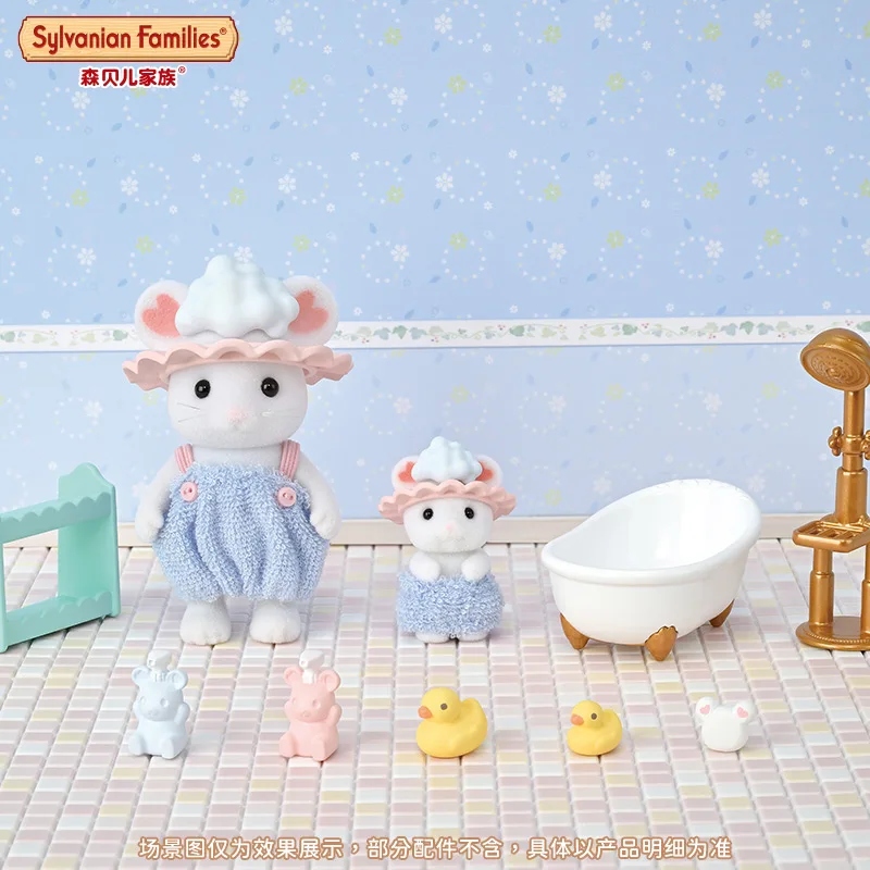 Sylvanian Families Mädchen Kinderspielzeug Calico Critters Miniaturpuppe Kinderspielzeug Mädchen Anime Figuren Badezeit Blase Geschwister