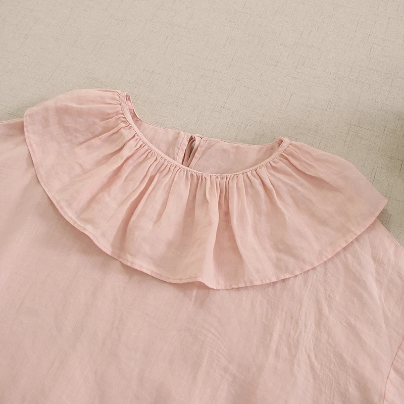 Spring Sweet Mori Girl Ruffles Collar Solid Candy Color Cotton Shirt Women Long Sleeve Casual Loose Blouse Tops