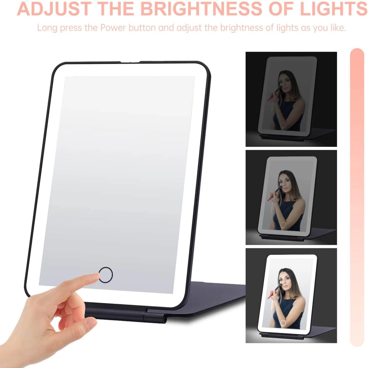 Foldable LED Tabletop Makeup Mirror - Portable and Convenient for Travel, Cosmetic, and Office Use - 7x9 inches with 3 Colors Li