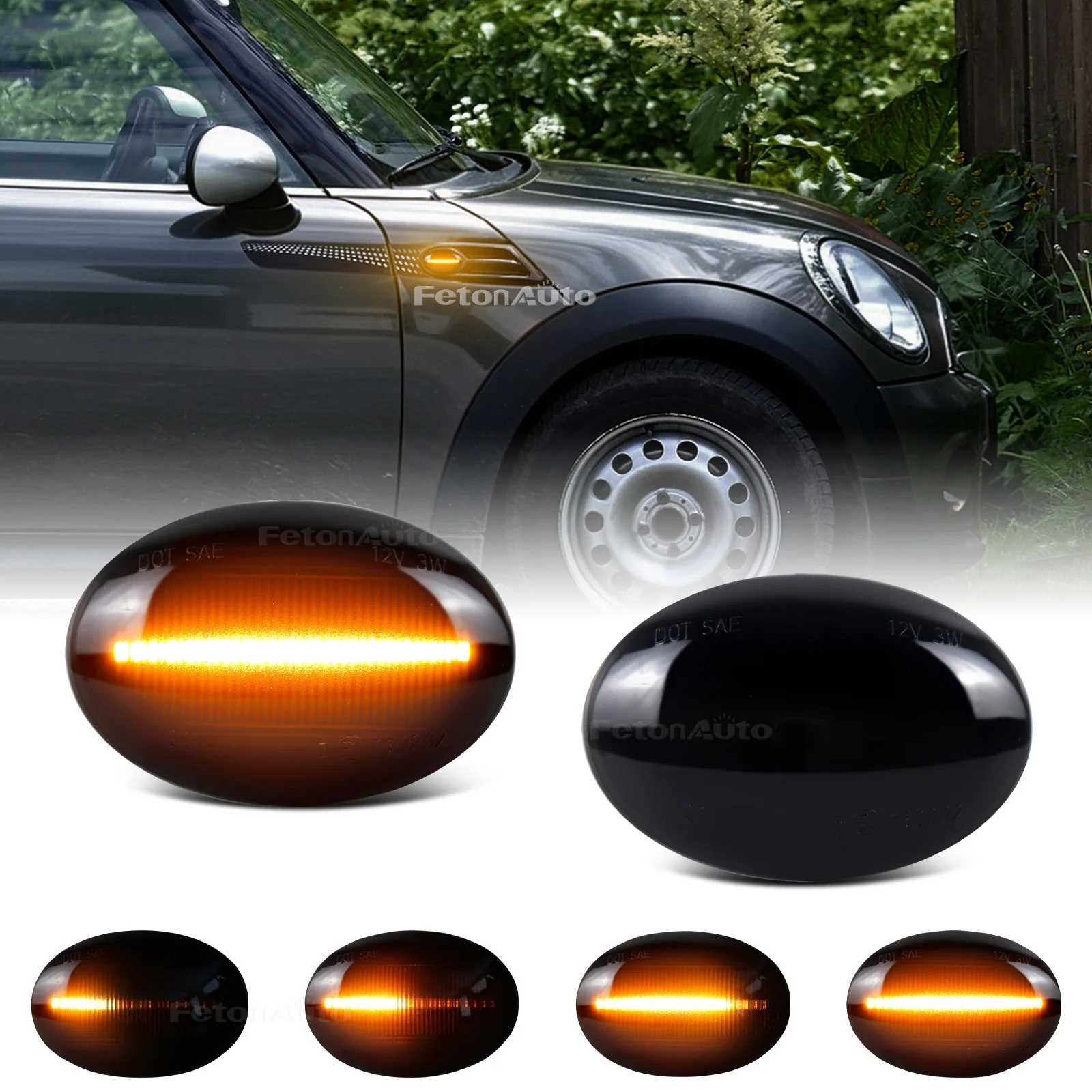 Для BMW MINI Cooper R55 R56 R57 R58 R59 2007-2013: Динамический светодиодный боковой указатель поворота/габаритный фонарь