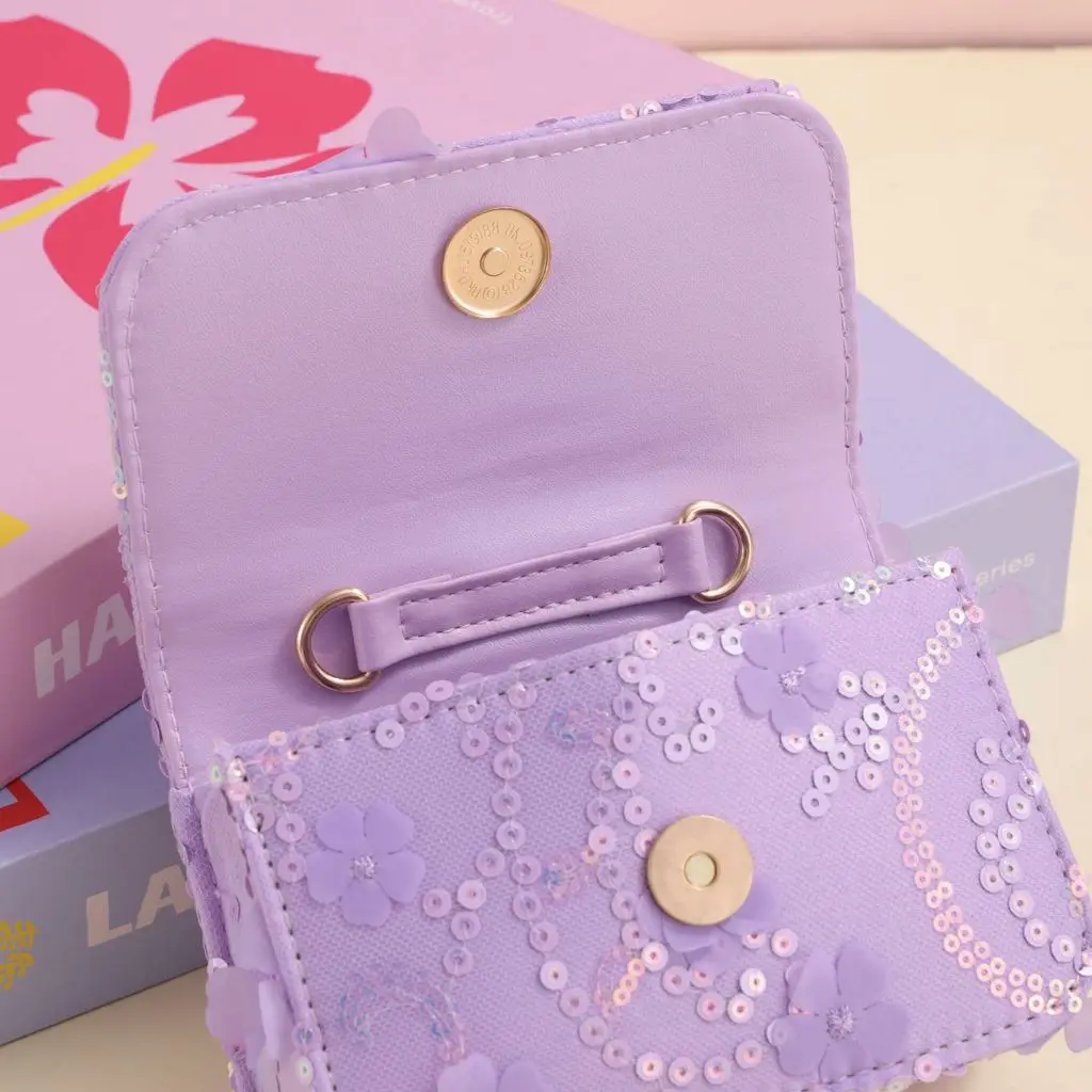 Cute Girls Handbag Beaded Handle 3D Flower Sequin Children Mini Bag Birthday Gift 2026 - view 4