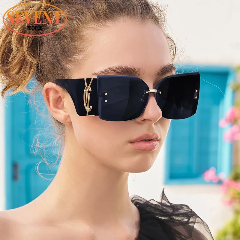 

Rimless Cat Eye Sunglasses Women 2023 Luxury Brand Designer Oversized Cateye Sun Glasses For Female Fashion Frameless Sunglass