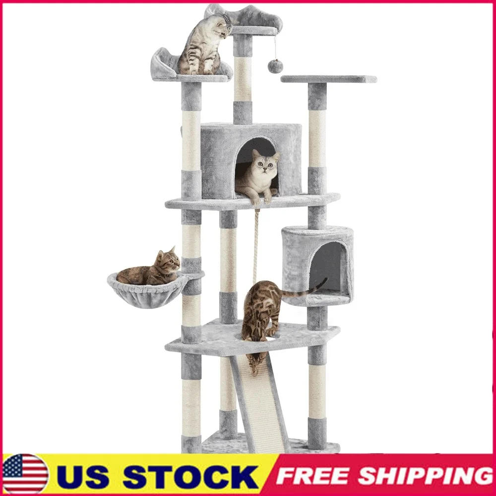 

79 Inch Large Multilevel Cat Tree Condo Tower with Scratching Posts Perches Fluffy Condos Plush Basket Stable Design