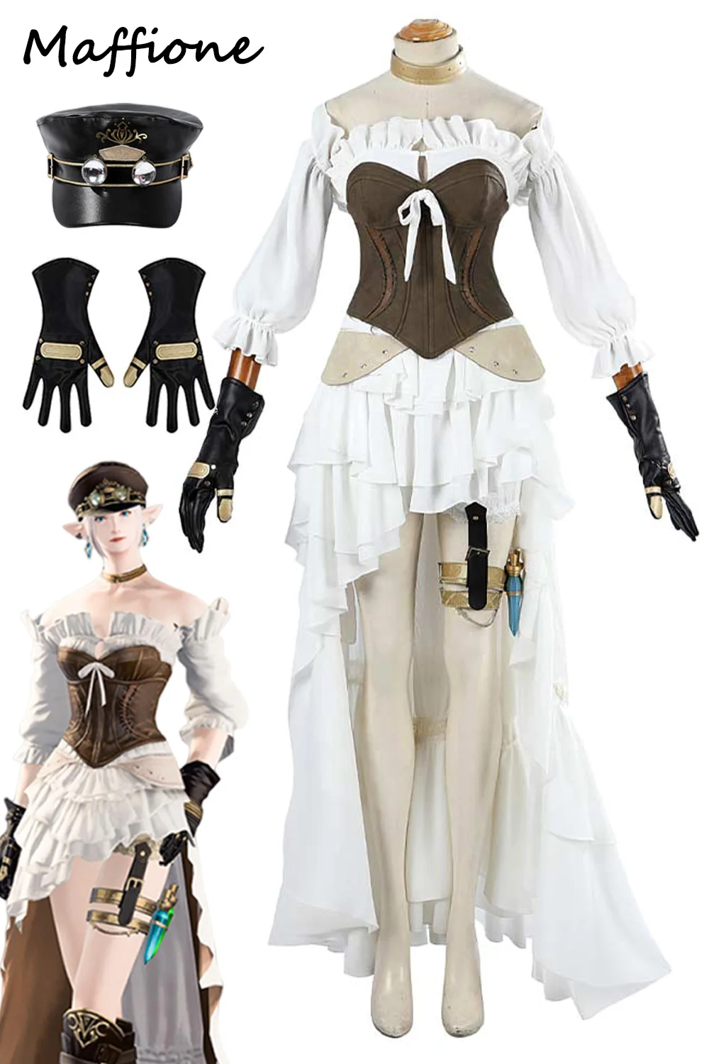 Ishgard Realm Reborn Cosplay Women Costume Anime Game Final Cosplay Fantasy Outfits Hat Gloves Dress Halloween Girls Party Suits