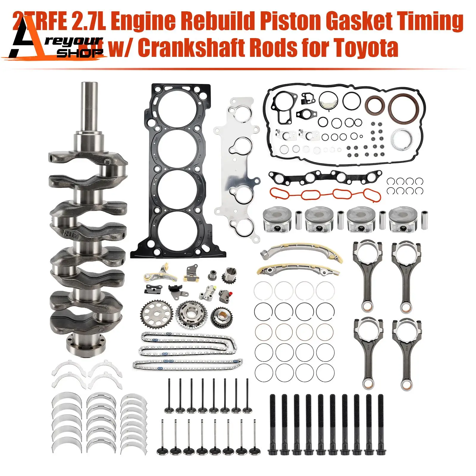 

2TRFE 2.7L Engine Rebuild Piston Gasket Timing Kit w/ Crankshaft Rods for Toyota