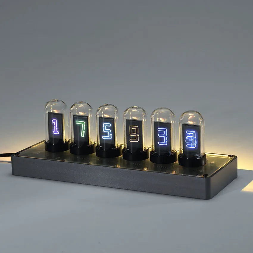 IPS Stone Gate Cyberpunk Nixie Clock Modern Computer Desktop Clock Ornament Multifunction RGB Glow Nixie Tube Clock