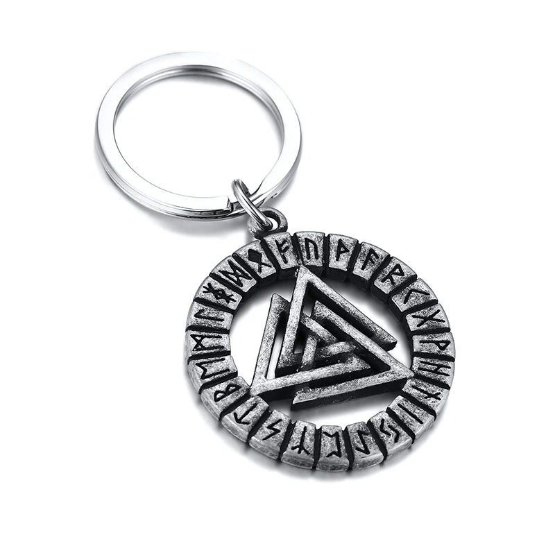 Viking Valknut Amulet With Runic Alphabet Keychain Old Norse Mythology Rune Alknut Triangle Scandianavian Gifts