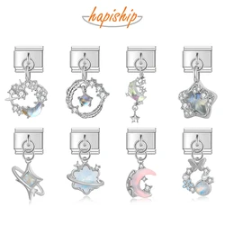 Hapiship 2024 Women Fashion Moon Star Heart Shiny CZ Charms Italian Link Fit 9mm Bracelet Stainless Steel Making Jewelry DJ1215