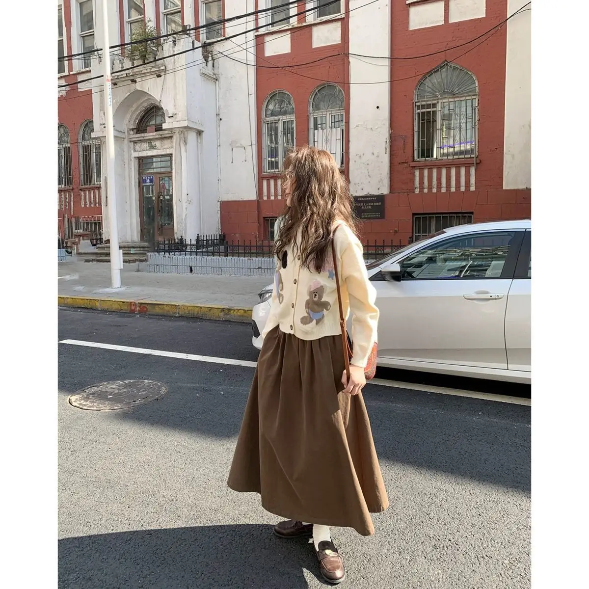 Gaganight Women Sweet Little Bear O neck Jacquard Sweater Knitted Cardigan 2024 Women's Autumn Winter New Loose Versatile Top image 3