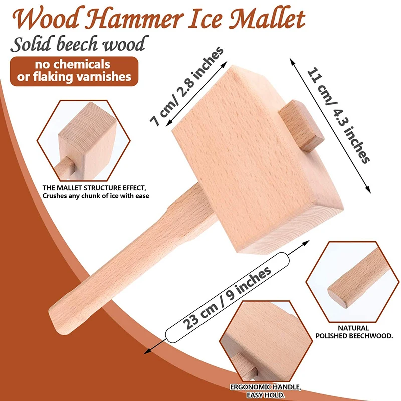 Lewis Ice Bag Ice Mallet Canvas Ice Bag Crushed Ice Maker Reusable Bag Ice Crusher Wood Hammer for Summer Bartender Bar