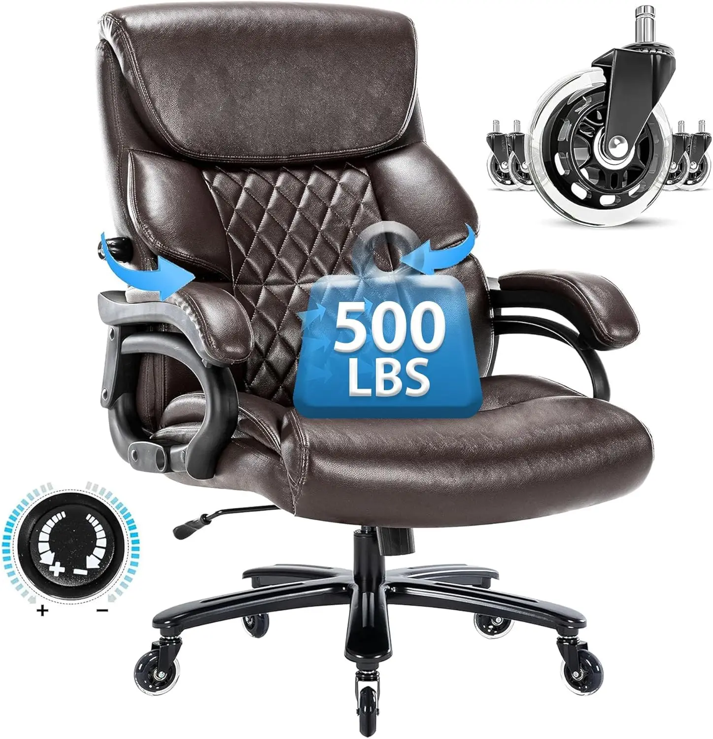 Big and Tall Office Chair- 500 LBS Heavy Duty Executive Rolling Office Chair for Heavy People with Adjustable Lumbar Support