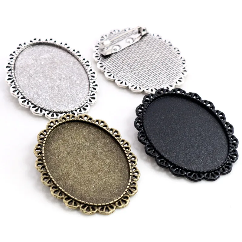 New Fashion  5pcs 30x40mm Inner Size Antique Silver Plated Gold Color Bronze Black Pin Brooch Simple Style Base Setting Pendant