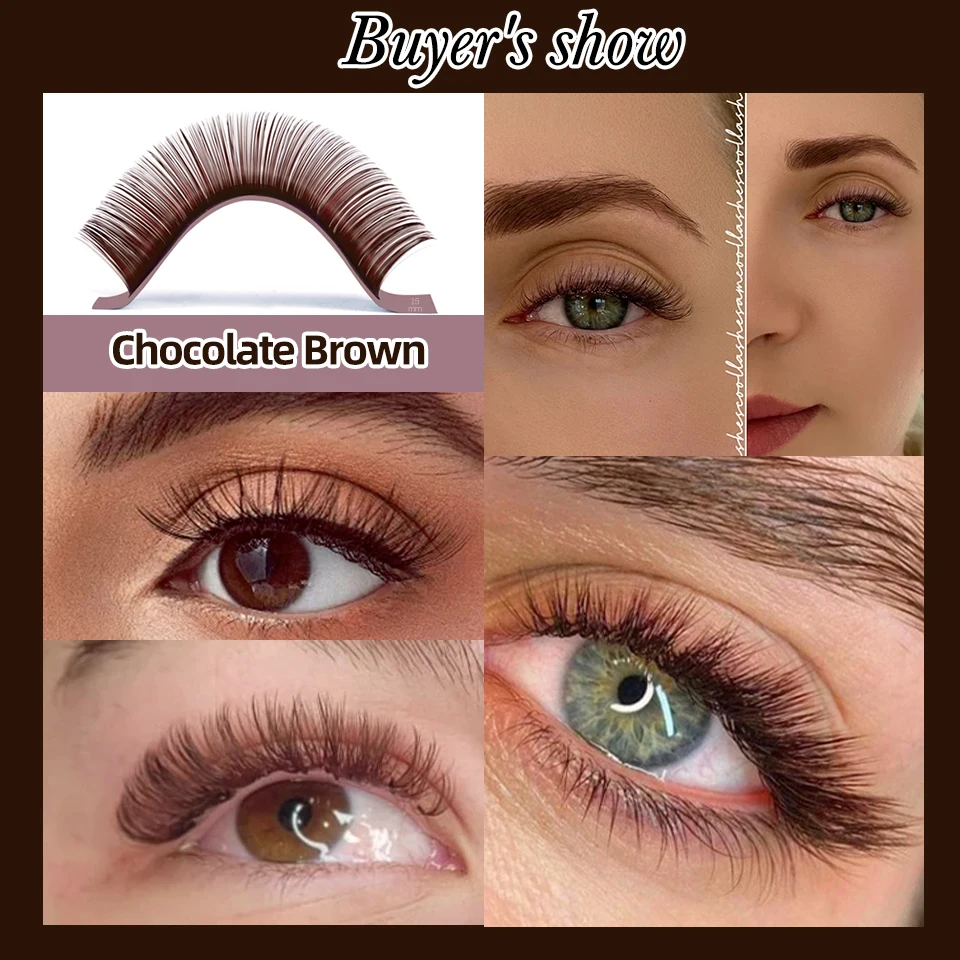 AGUUD Luxury Brown Russian Volume Eyelashes Extension Soft Silk Individual Lashes Mix 9-16mm Brown Chocolate Color Mink Eyelash