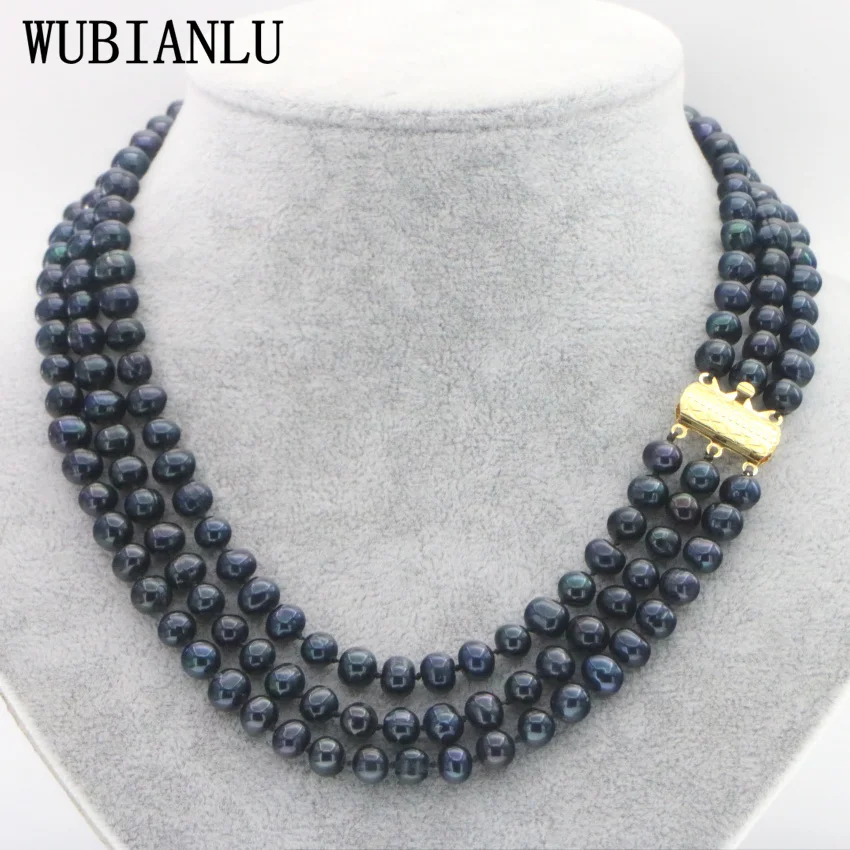 WUBIANLU 7-8mm 3 Row 5 Colors Freshwater Pearl Necklace Women In Choker Necklaces Elegant Wedding Jewelry Clothing Ｍatch