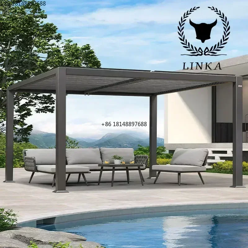 Outdoor gazebo, courtyard villa, aluminum alloy pavilion, modern shutter, simple Chinese garden, outdoor terrace, awning