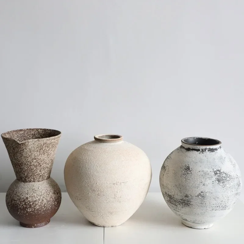 Wabi Sand Wind Soft Decoration with B & B Hotel Jingdezhen Handmade Pottery Ceramic Vase Retro Coarse Pottery Pot Flower Arrange