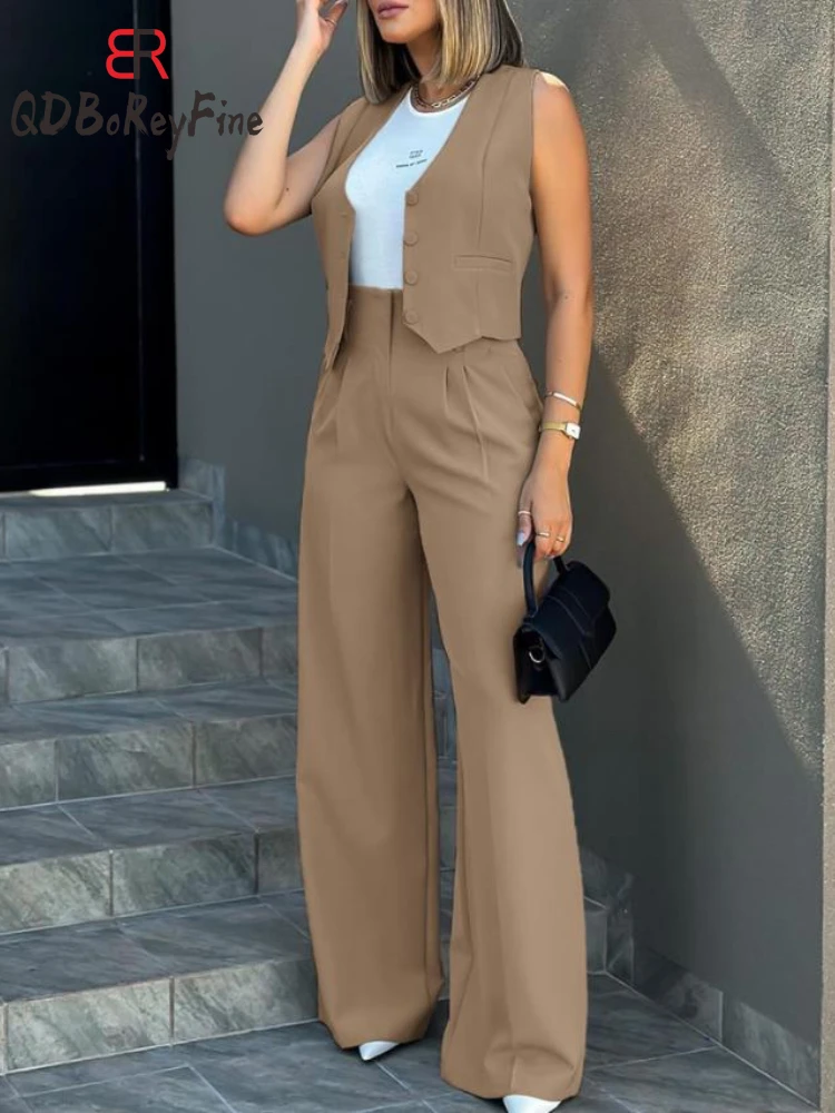 

Summer Women Vest Suits Sleeveless Tank Tops and High Waist Wide Pants Sets Office Ladies Elegant Two Piece Set for Women 2024