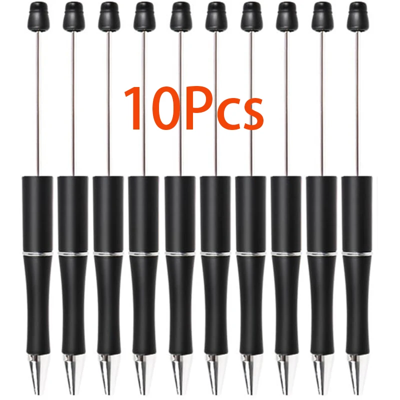 

10Pcs Plastic Beadable Pens Beads Black Ink Ballpoint Pen DIY Pen for Women Kids Gifts School Office Supplies