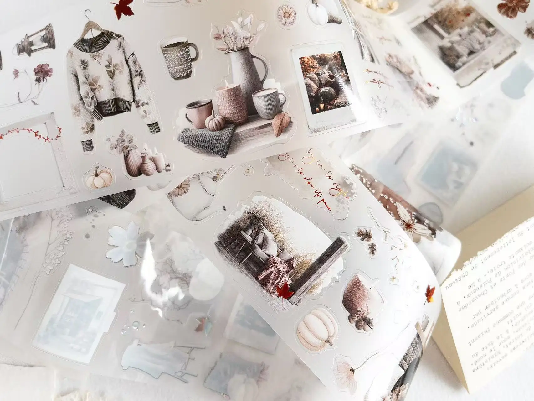 Creawithgaby Studio ヴィンテージ 秋の休憩 和紙 PET テープ DIY カード作成 スクラップブッキング 装飾ステッカー