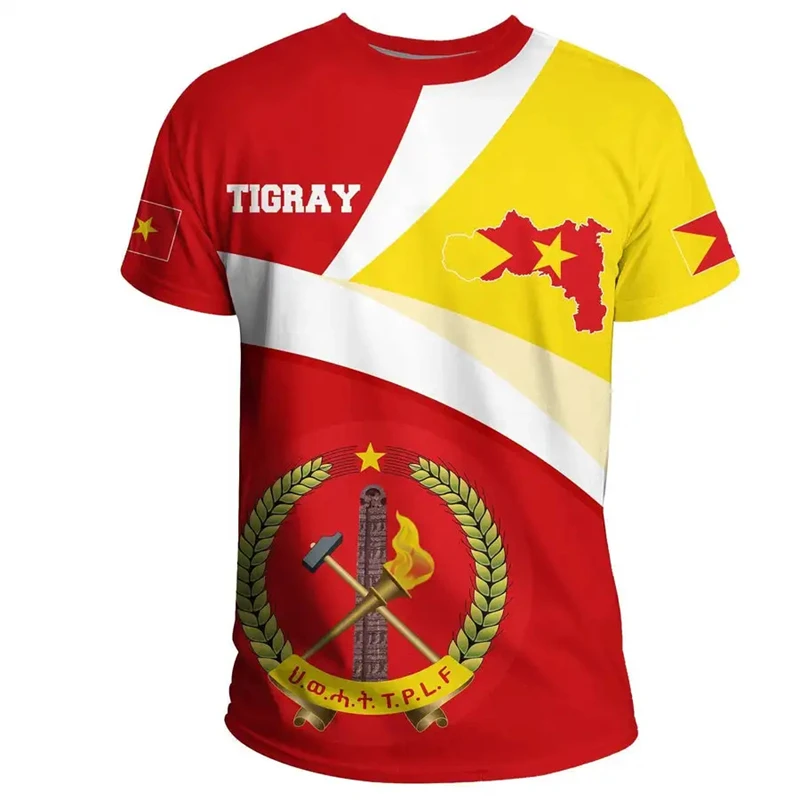 Summer New Tigray Active Flag Country Flag 3D Printing High Quality T-Shirt Summer Round Neck Men's Ladies Loose Casual T-Shirt