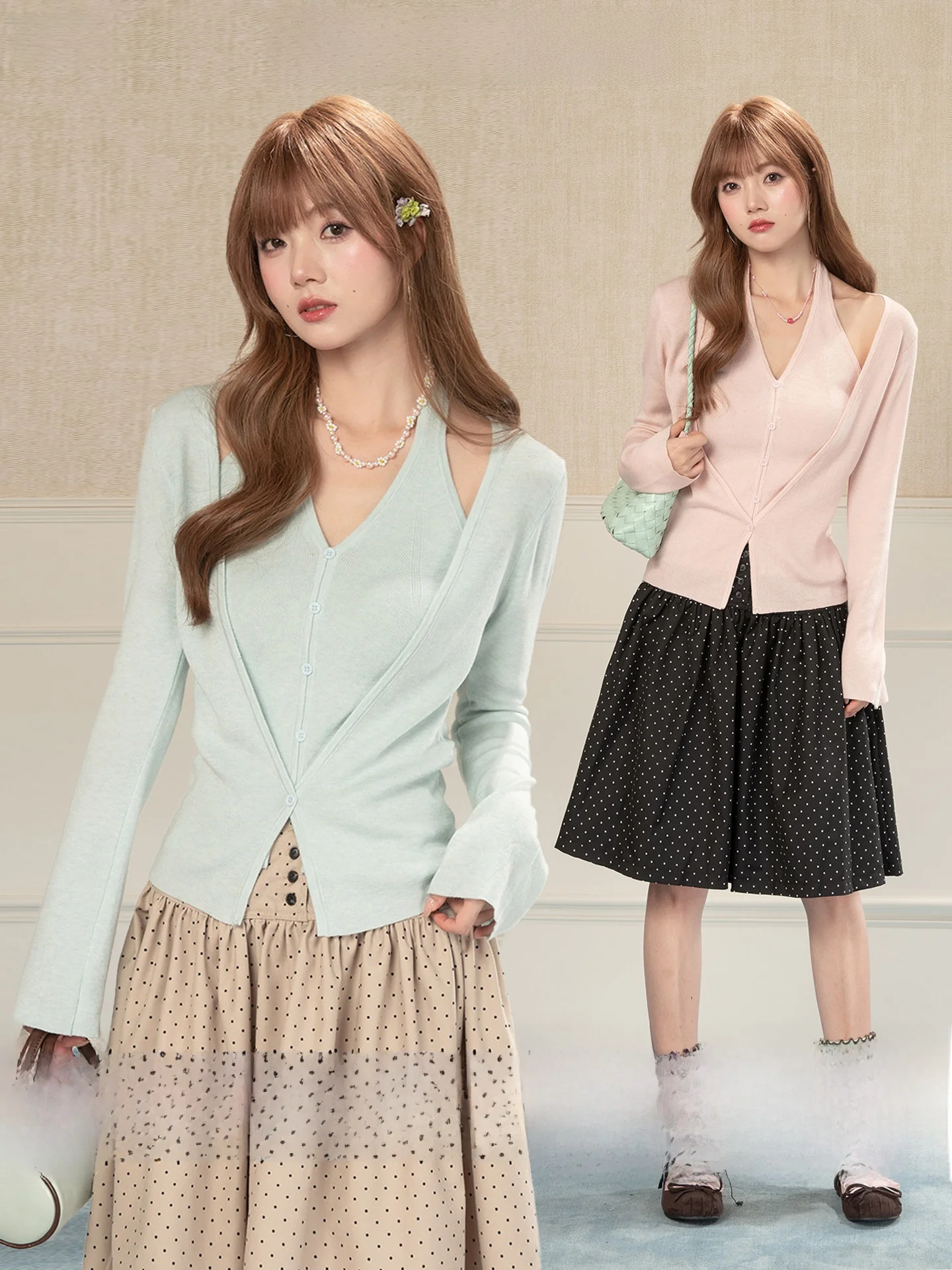

Sweet Pink V-ne Knitted Cardigan Women's Slim Fit Spring Faion Loveheynew Polyester Acrylic Nylon Wool Blend Long Sve