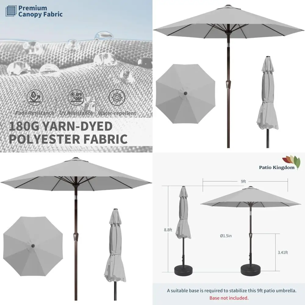 

Light Gray 9-Foot Outdoor Patio Umbrella with Push Button Tilt and Crank, UV-Resistant Waterproof, 8 Ribs for Pool, Deck, Garden